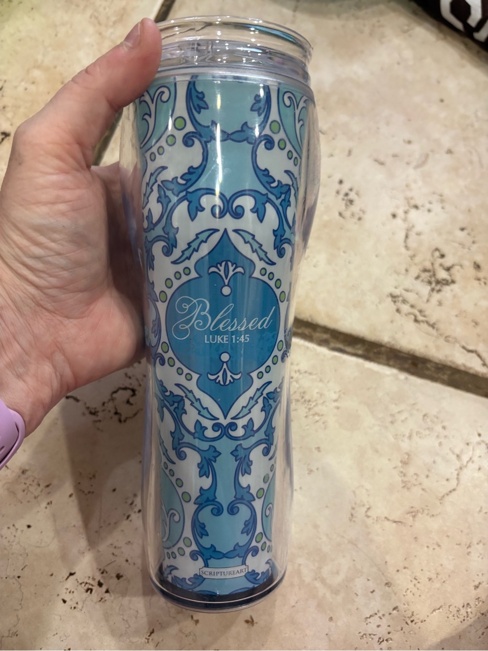 Blessed Blue Decorative Travel Tumbler -